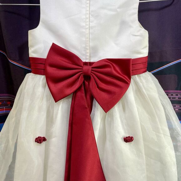 DAVIDS BRIDAL Ivory Satin Tulle Red Rose Detail Formal Dress Girls Size 4 - Picture 3 of 13